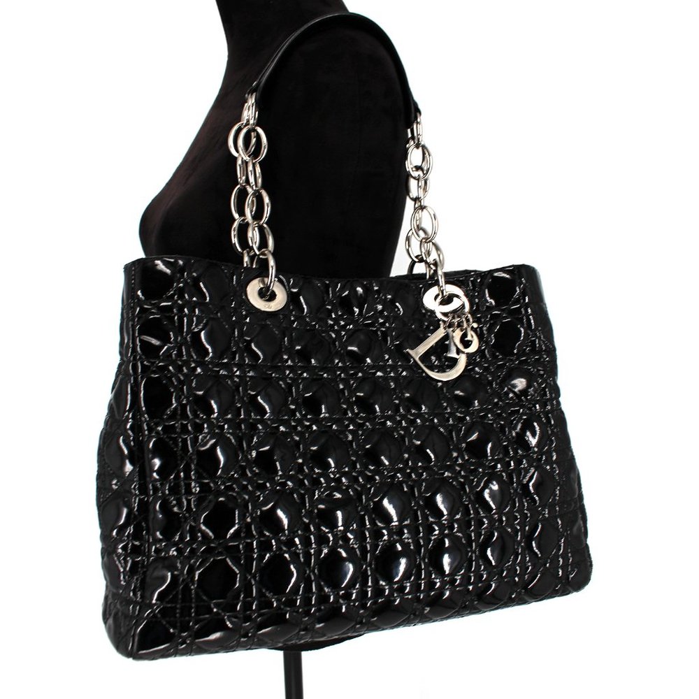 Dior Patent Cannage Dior Soft Shopping Tote Black - Picture 1 of 14